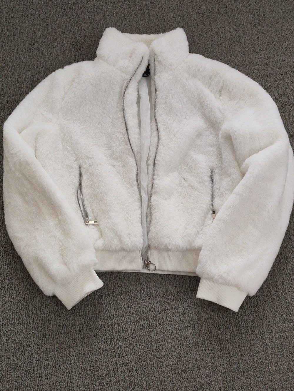 Ambiance White Faux Fur Teddy Bomber Jacket